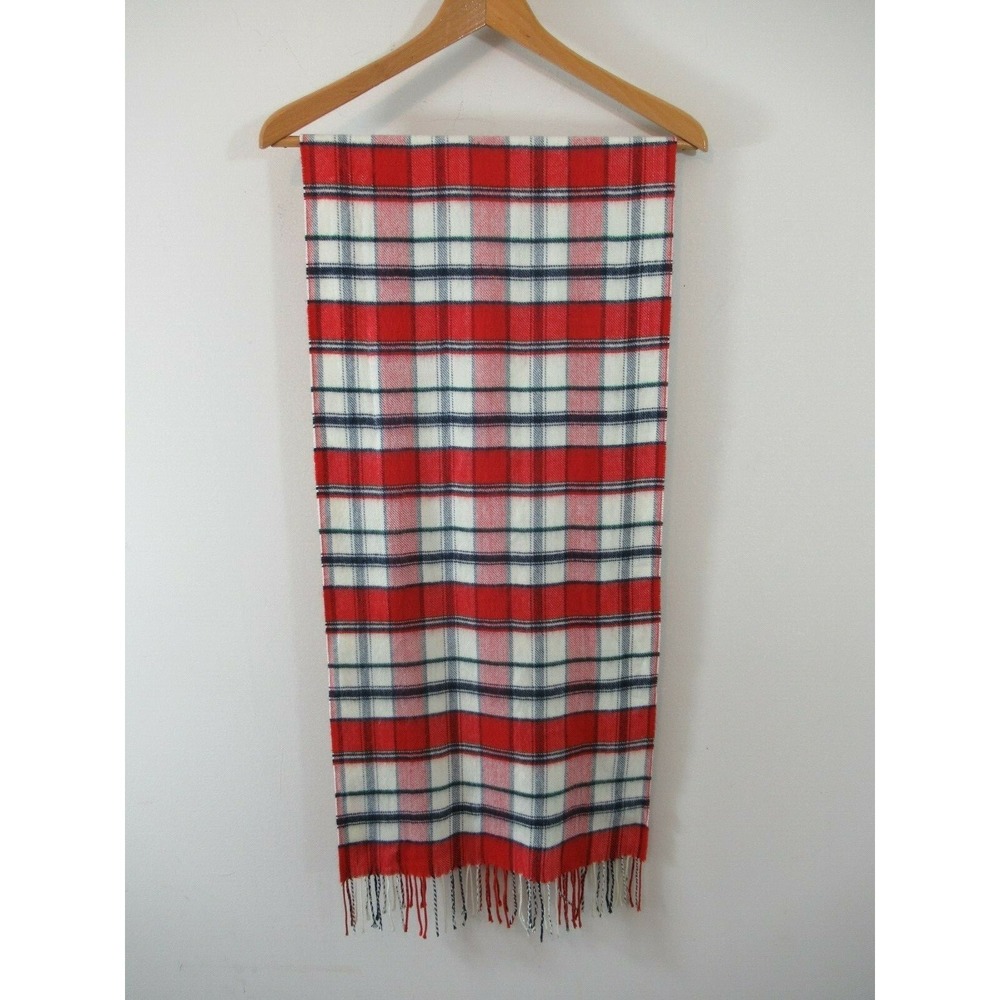 Lands End Faux Cashmere Winter Scarf Women Plaid Fringe
